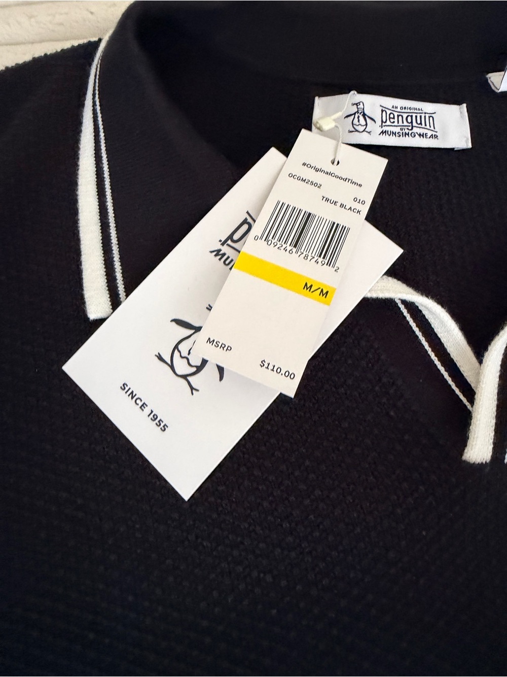 Original Penguin Black Polo with White Trim - Picture 4 of 7